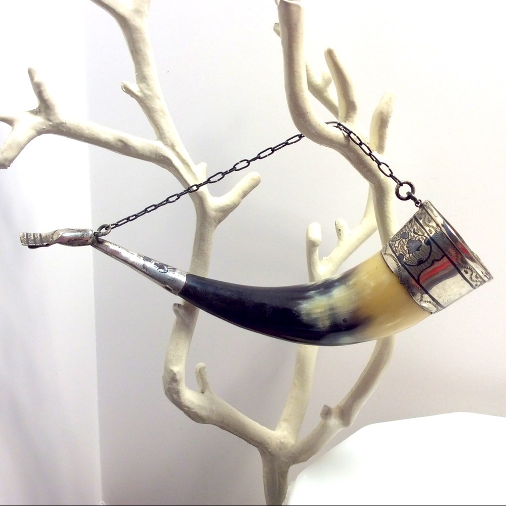 Vintage silver duck head wine drinking horn